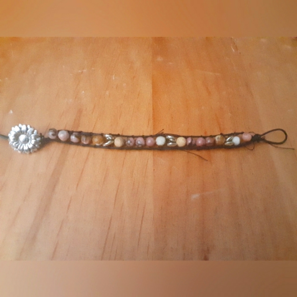 Handmade leather wrap beaded bracelet